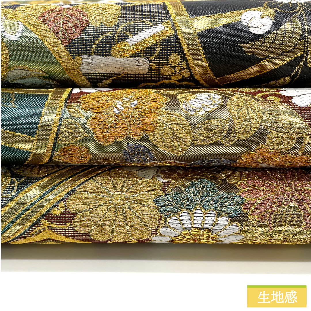 袋帯 正絹 グラデーション 立湧扇紋 向かい鶴 華文 宝尽くし 帯丈436cm Sランク 六通 フォーマル グラデーション系 1123012092399