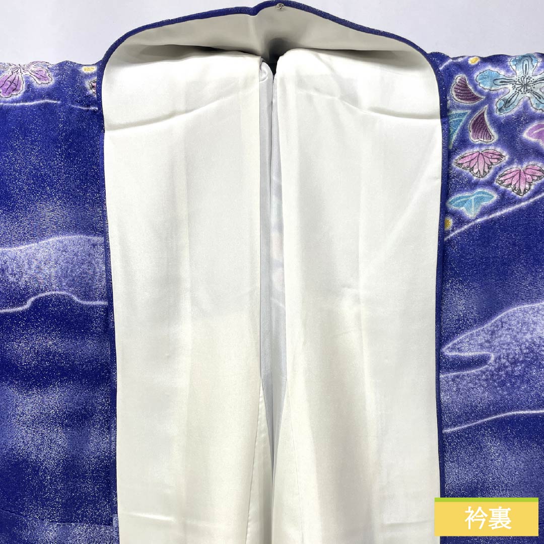 【美品】 振袖 身丈172.5cm 裄丈65.5cm 正絹 名品 【中古】 振袖 身丈172.5cm 裄丈66.5cm M 袷 鶴 松梅 金彩 黒 正絹 秀品｜中古
