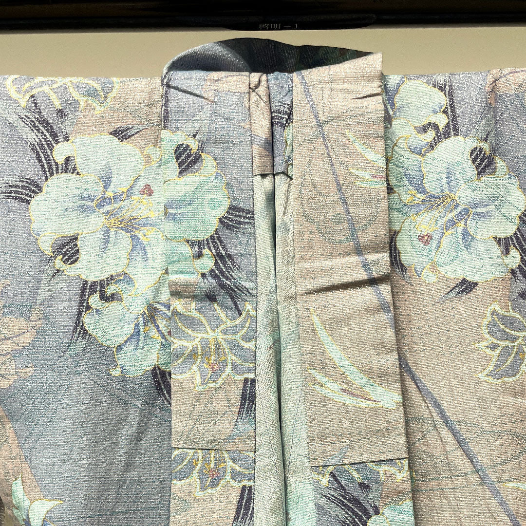浴衣 鈍紫色 カサブランカ 銀通し 木綿 Sランク 単衣 身丈162cm 裄丈65.5cm グレー系 1118003822422