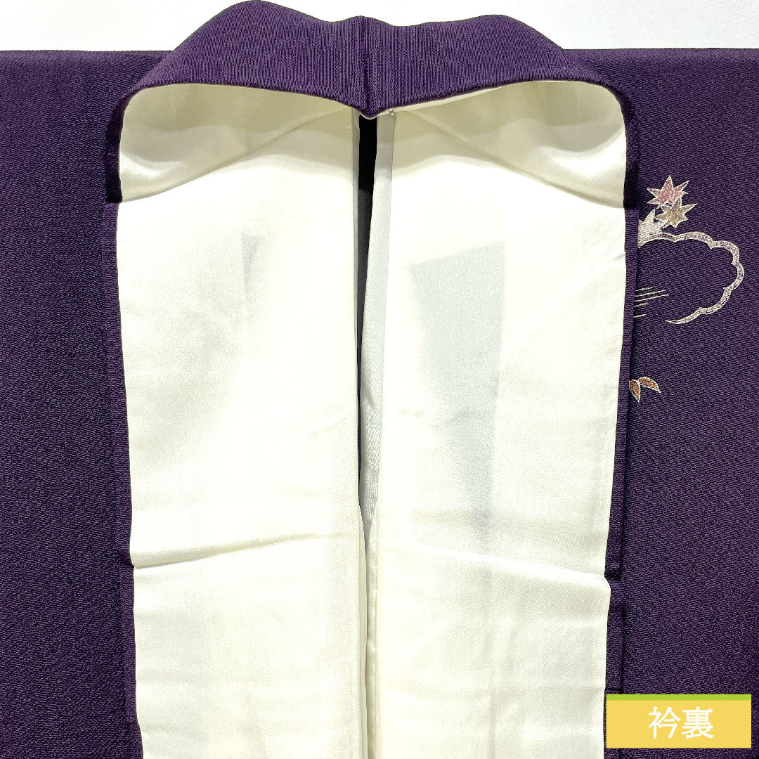 Homongi, pure silk, lined, length 154cm, sleeve length 62.5cm, eggplant navy blue, Kyoto Yuzen crepe, auspicious motif, A rank, purple, 1112005463220