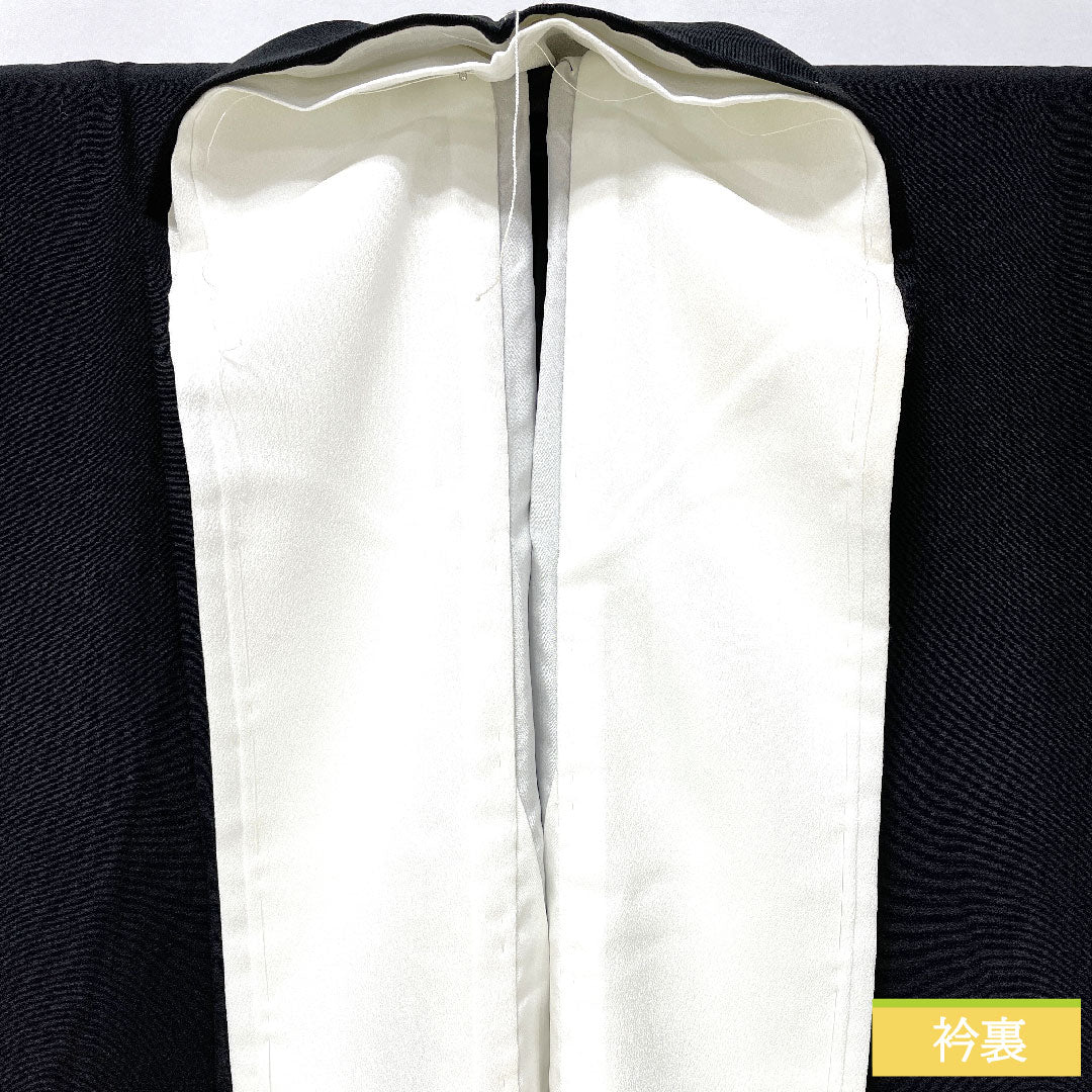 Black formal kimono, pure silk, length 162cm, sleeve length 66cm, lined, Kyoto yuzen, floral pattern, artist's work, five crests, circle with oak leaves, A rank, black, 1111001613410