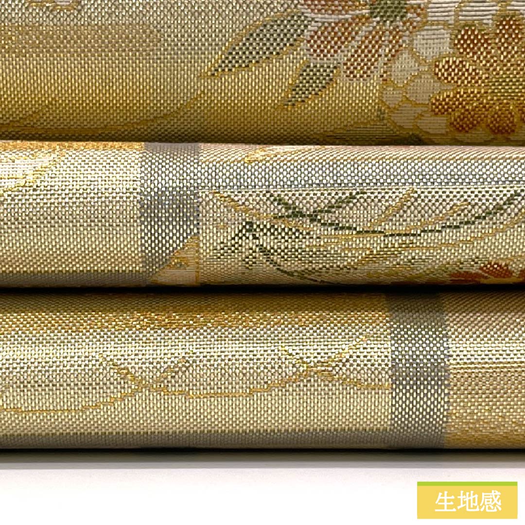 袋帯 正絹 Sランク 本佐賀錦 正絹九百錦 古典柄 鶴 雪輪 帯丈436cm 六通 フォーマル 金系 1123016012321