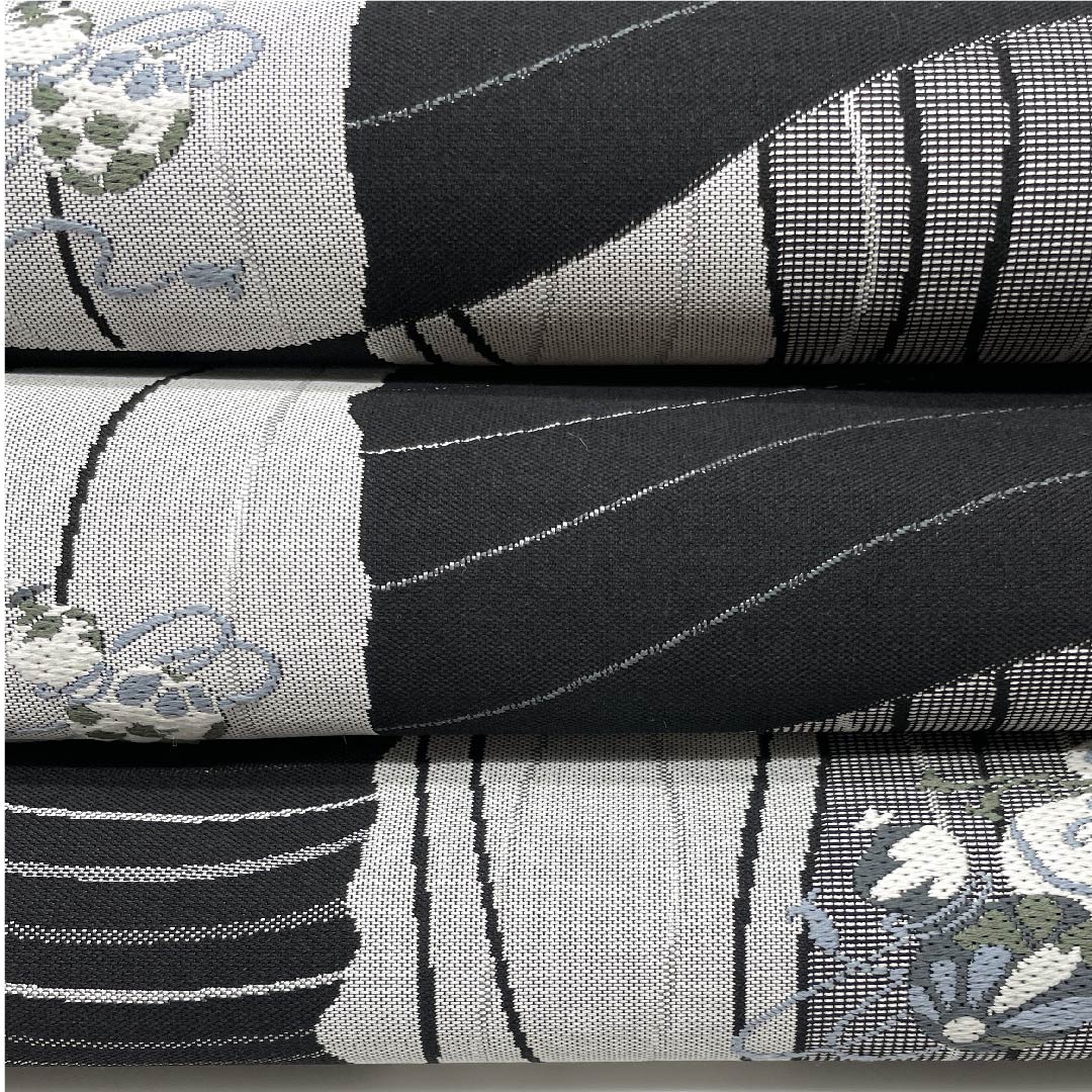 袋帯 変わり市松 瓢箪 モノトーン 帯丈438cm 正絹 Sランク 六通 カジュアル グラデーション系 1123008812399