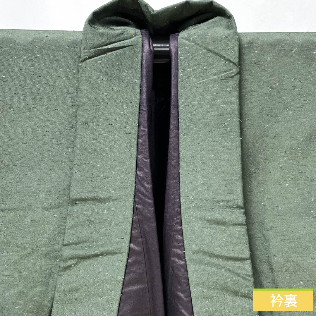 男物 正絹 Sランク 身丈140.5cm 裄丈68cm 納戸茶色（なんどちゃいろ） ひげ紬 袷 緑系 1119001352419