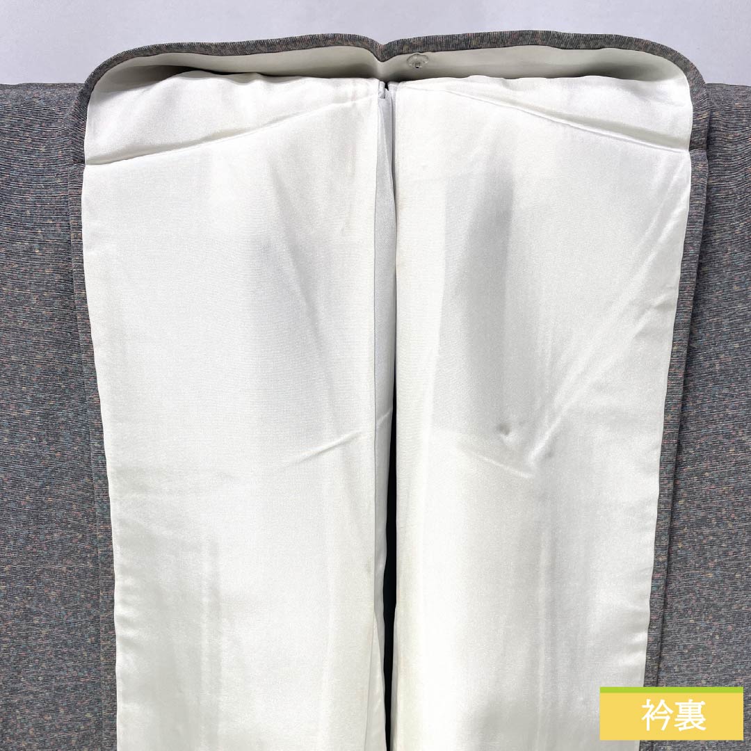 小紋 正絹 身丈160cm 裄丈64.5cm 袷 燻銀色（いぶしぎんいろ） タタキ染 しつけ糸付き Sランク グレー系 1115005842422