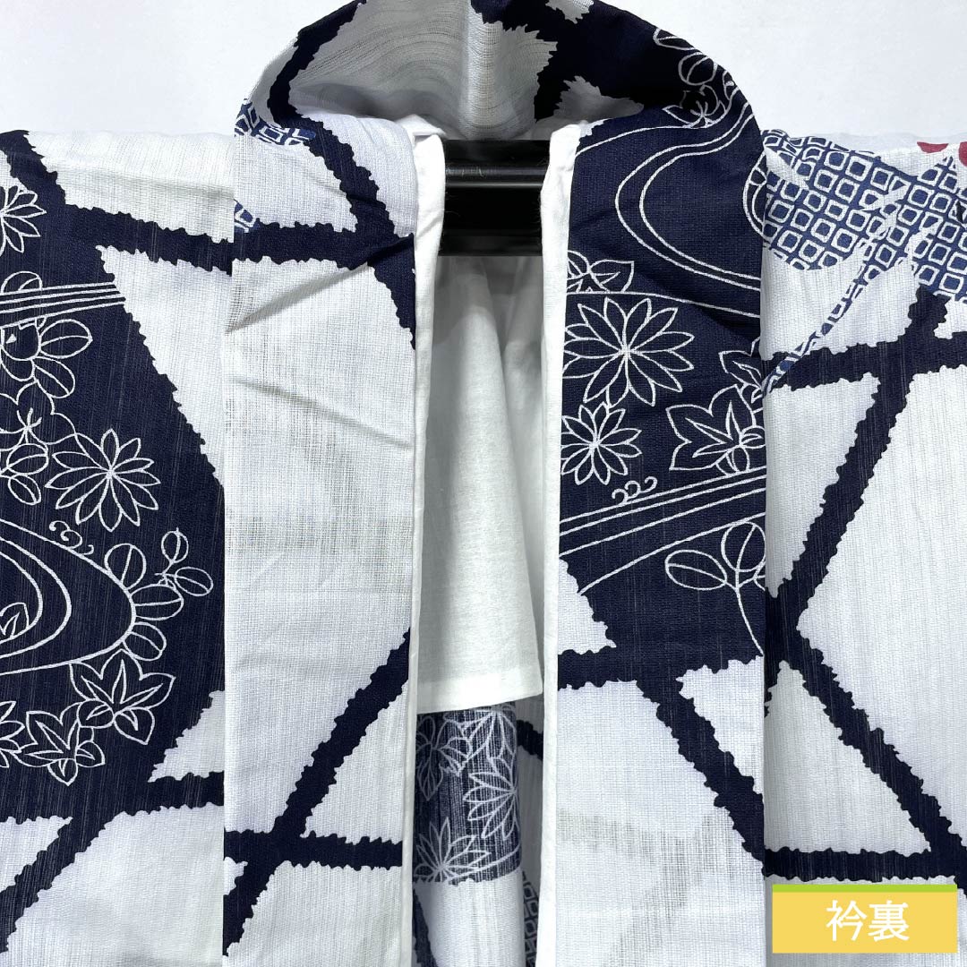 Cotton Yukata, Length 167.5cm, Sleeve Length 66cm, A Rank, Single Layer, White with Moon White (Geppakuiro) Design, Dragonfly Pattern, Part Number 1118006363511