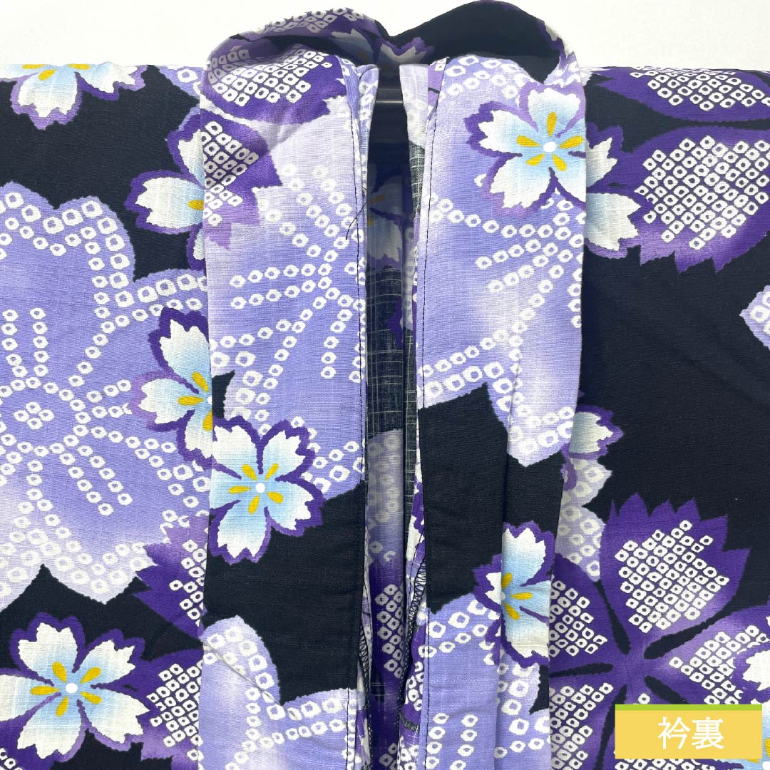 浴衣 木綿 身丈159cm 裄丈66cm Sランク 単衣 黒系 秋桜 1118005232310