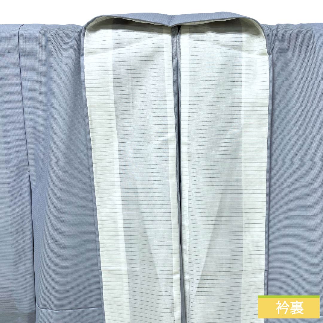 夏物 ポリエステル 付下げ Aランク 身丈160.5cm 裄丈63cm 蒼白色（そうはくしょく） 洗える着物 薔薇 流水 絽 水色系 1132006343424