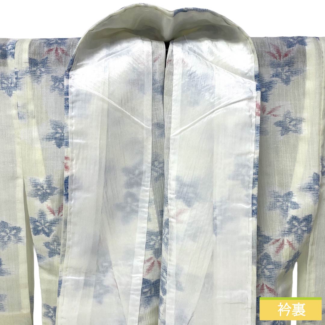 夏物 麻 紬 Sランク 身丈158.5cm 裄丈64cm 白百合色（しらゆりいろ） 夏上布 縮 花柄 紗 白系 1132003622311