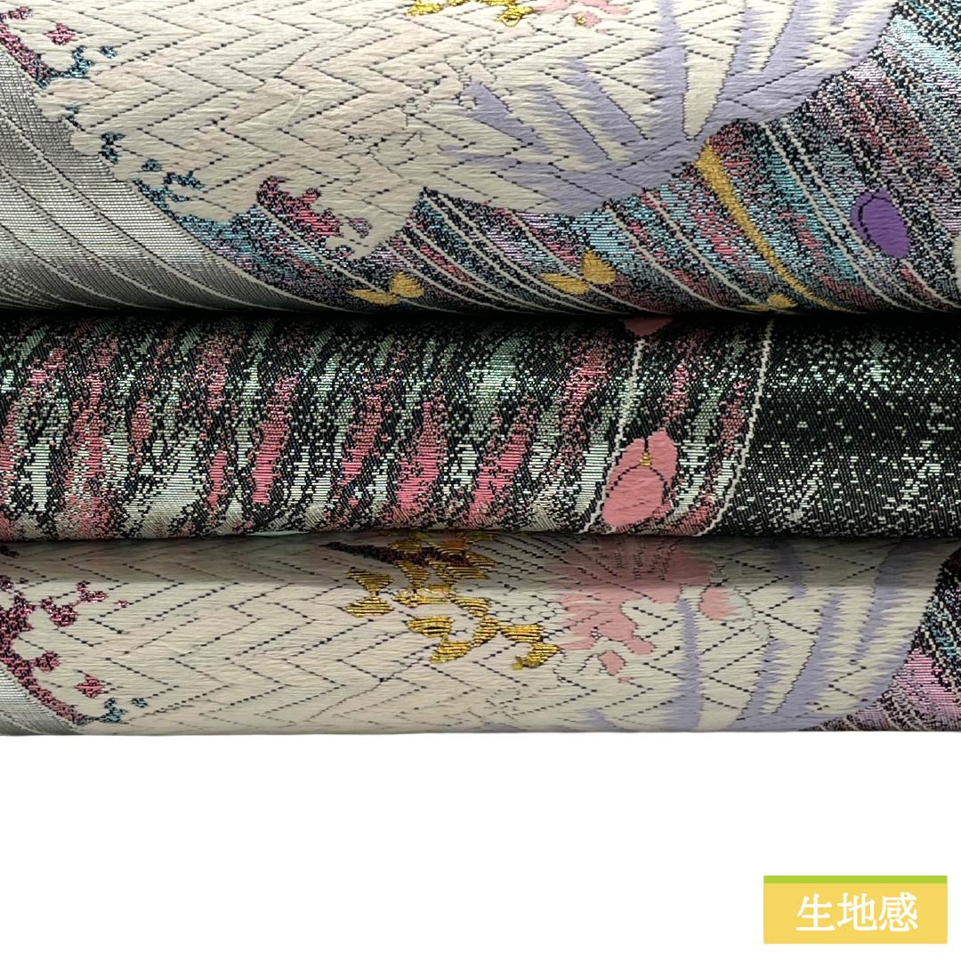 袋帯 正絹 Sランク 西陣織 花 蝶 帯丈424cm 六通 フォーマル マルチカラー 1123018042328