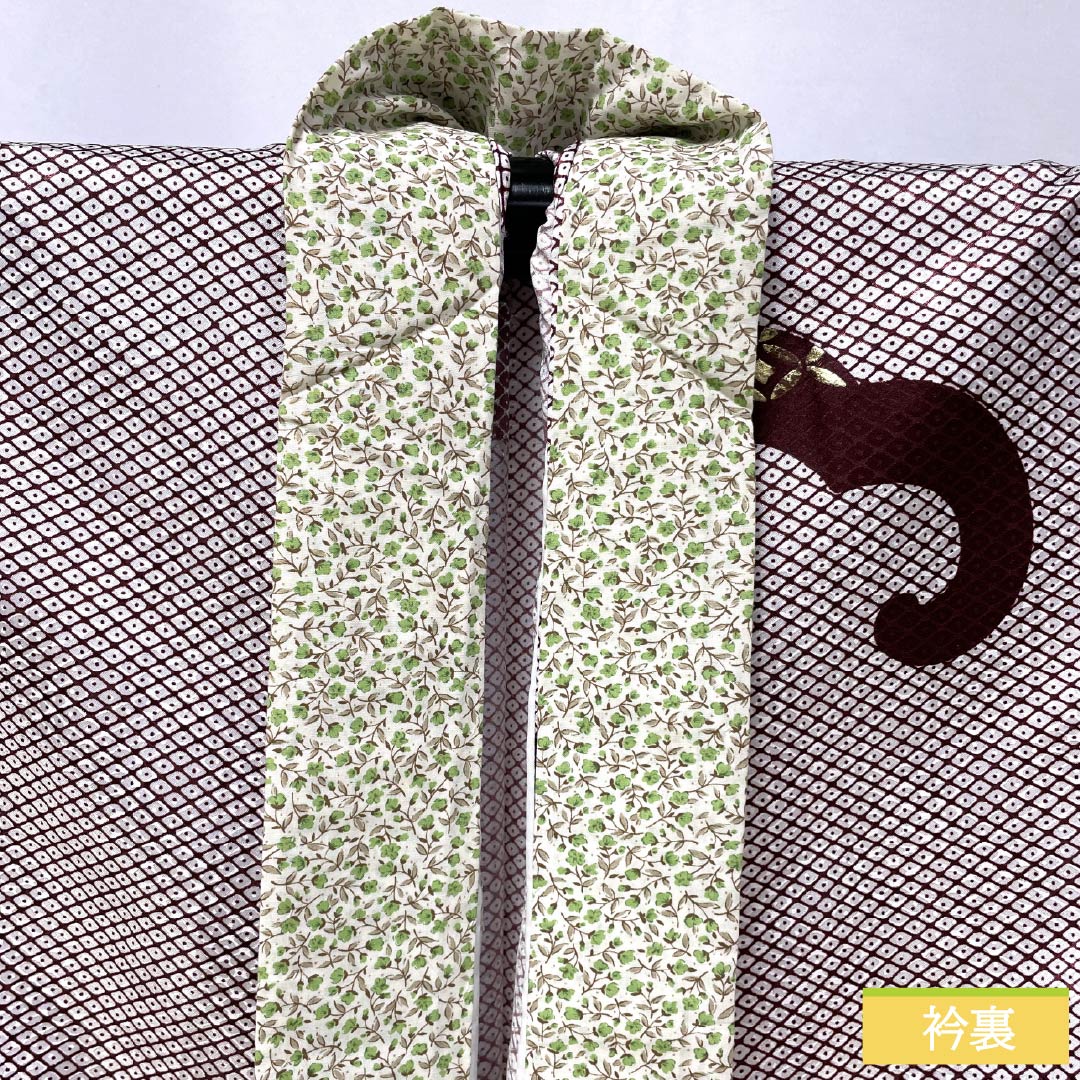 訪問着 ポリエステル Aランク 単衣 身丈162cm 裄丈66.5cm 木蘭色（もくらんじき） 波 七宝 半衿付き 洗える着物 赤系 1112006963412