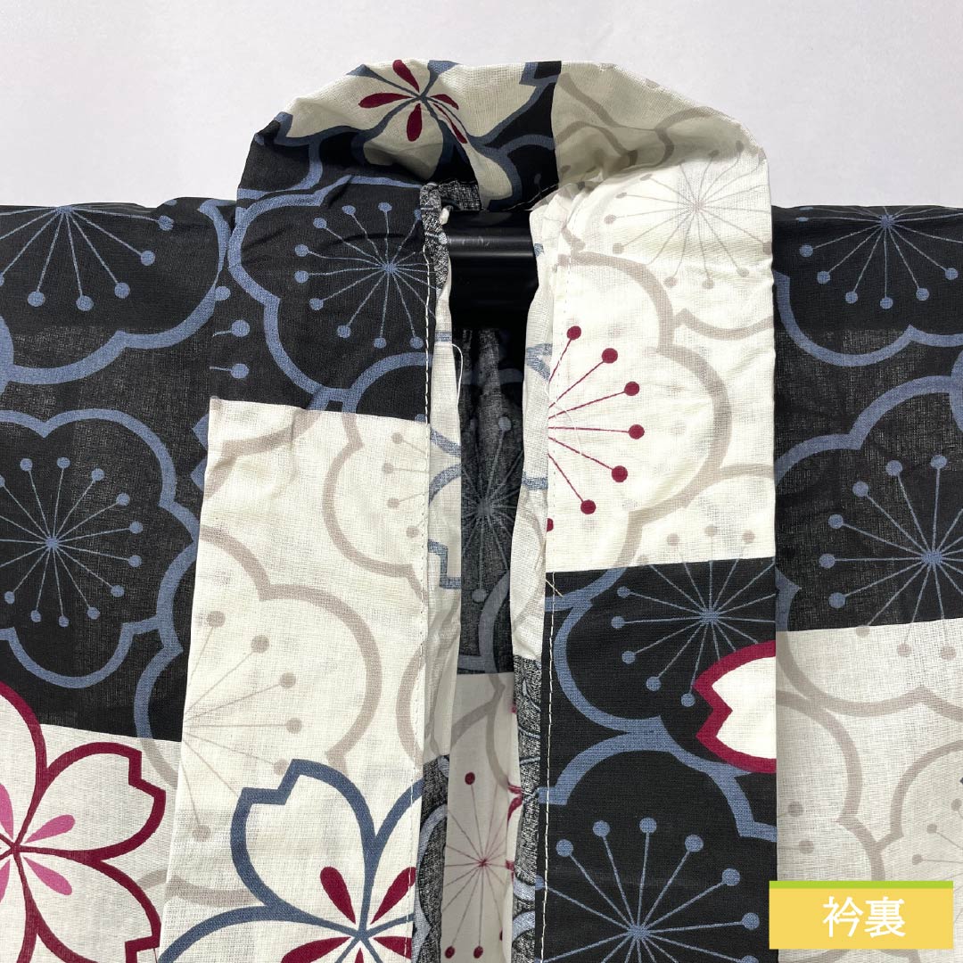 浴衣 木綿 身丈166.5cm 裄丈67cm Sランク 単衣 モノトーン 市松模様 桜 梅 1118006012527