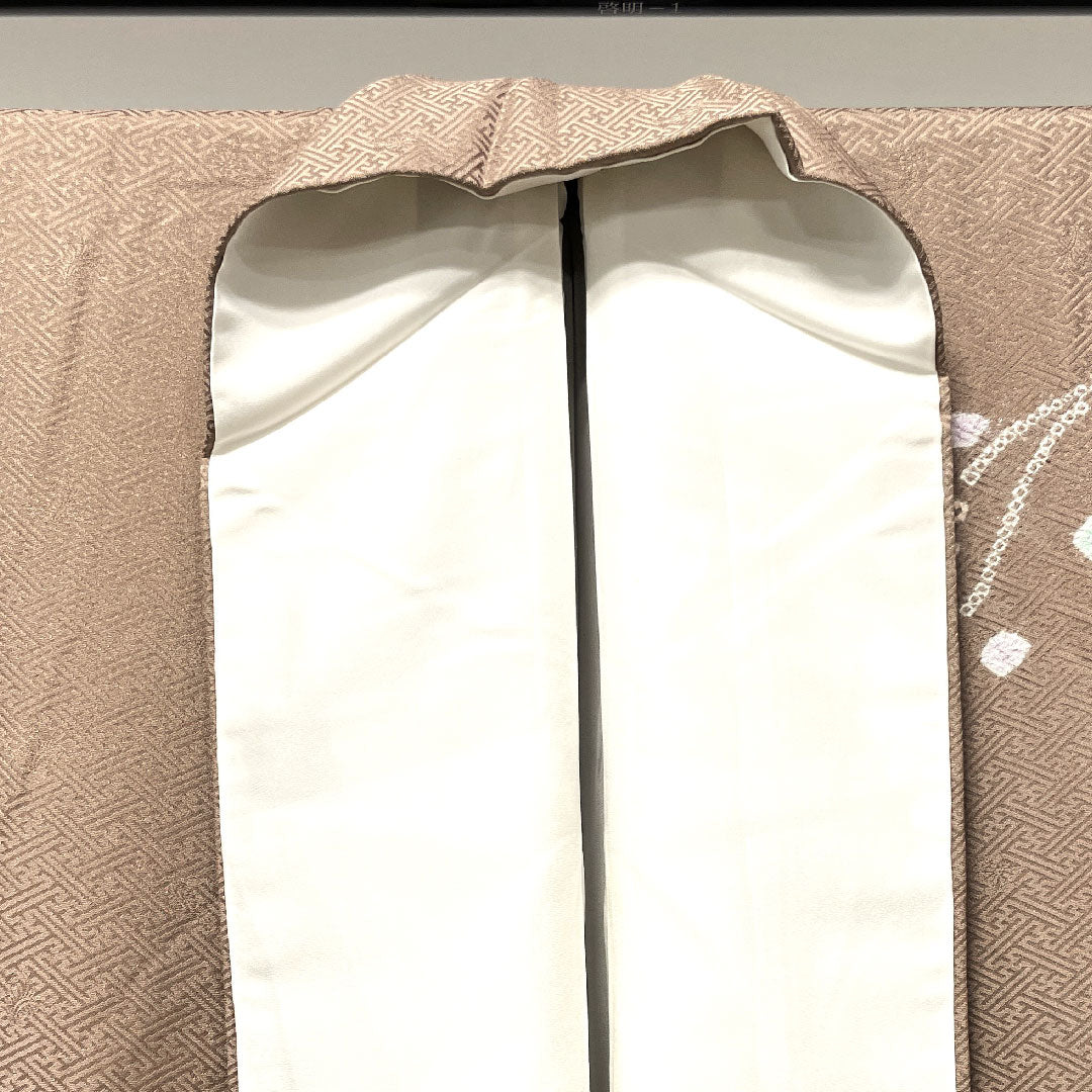 Homongi, lined, length 151.5cm, sleeve length 63cm, plum gray, tie-dye, abstract pattern, pure silk, A rank, brown, 1112002623214