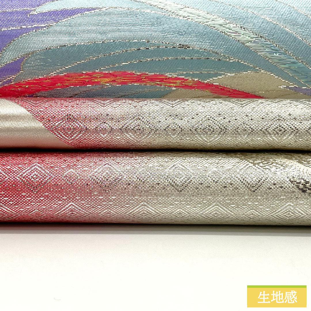 リサイクル着物】袋帯 正絹 Aランク 佐賀錦 孔雀 振袖用 帯丈426cm 六