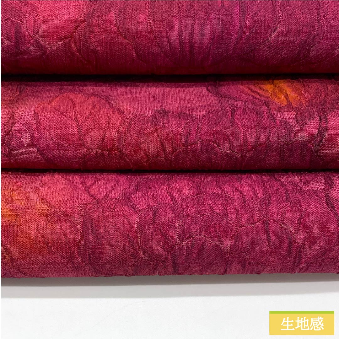 リサイクル着物】袋帯 正絹 紅鶸色（べにひわいろ） 抽象花 帯丈428cm