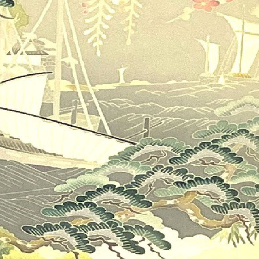 黒留袖 身丈161.5cm 裄丈66cm 袷 作家物 風景模様 下がり藤 正絹 Aランク 五つ紋 黒系 1111000353410