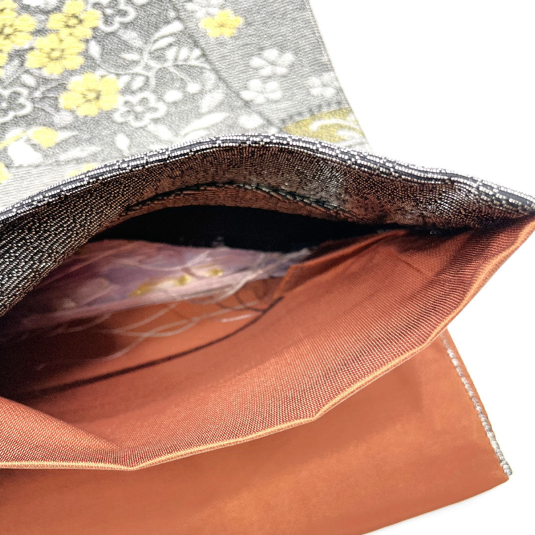 （未仕立）袋帯 花柄 振袖用 桜 帯丈455cm 正絹 NEWランク 六通 セミフォーマル 黒系 1123002501410