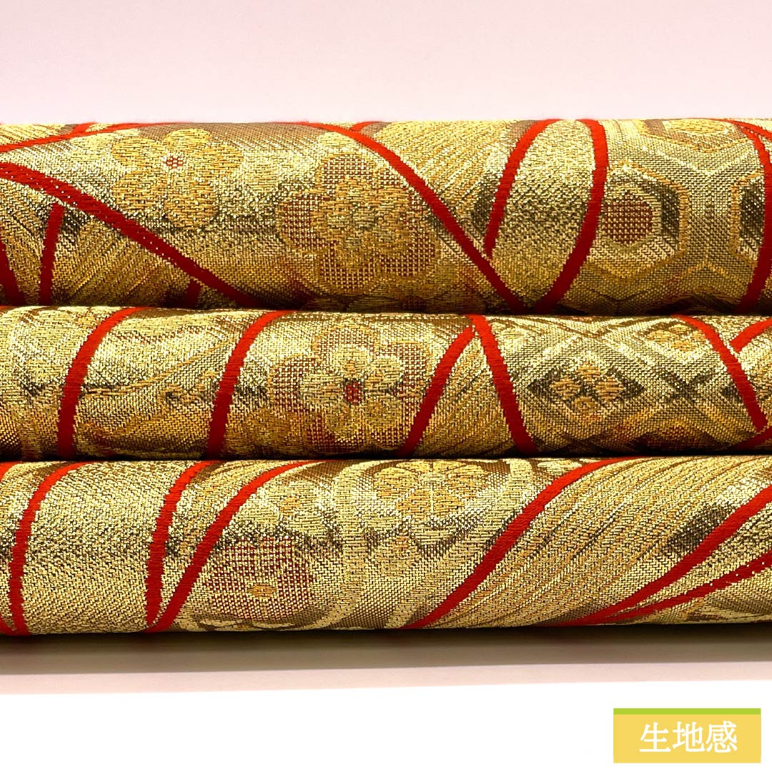 袋帯 正絹 振袖用 束ね熨斗 立涌 亀甲 帯丈436cm Sランク 全通 フォーマル 金系 1123013752321