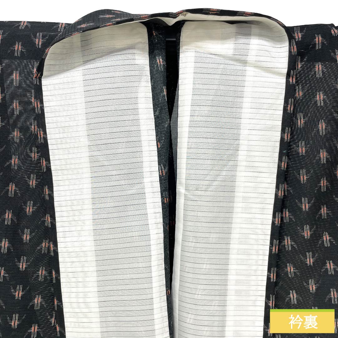 夏物 ポリエステル 小紋 Aランク 身丈159.5cm 裄丈65cm 抽象模様 洗える着物 絽 黒系 1132005113310