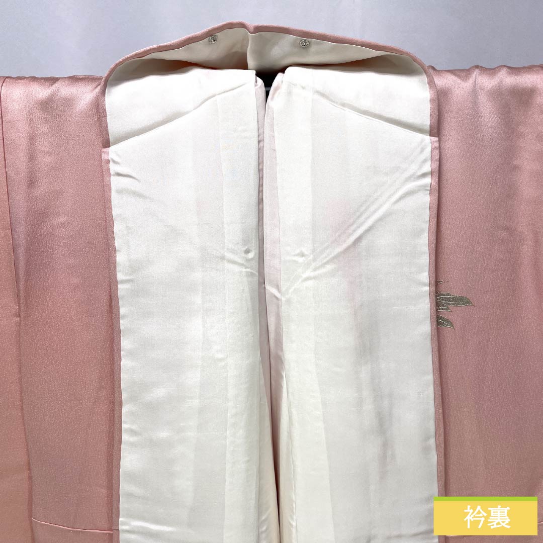 Formal Kimono, Pure Silk, Rank S, Lined, Length 166cm, Sleeve-to-Sleeve 64cm, Asabeni-iro (Pale Red), Attached Collar, Gold Embossing, Flowers, With Basting Stitches, Pink Tones, 1112007812513