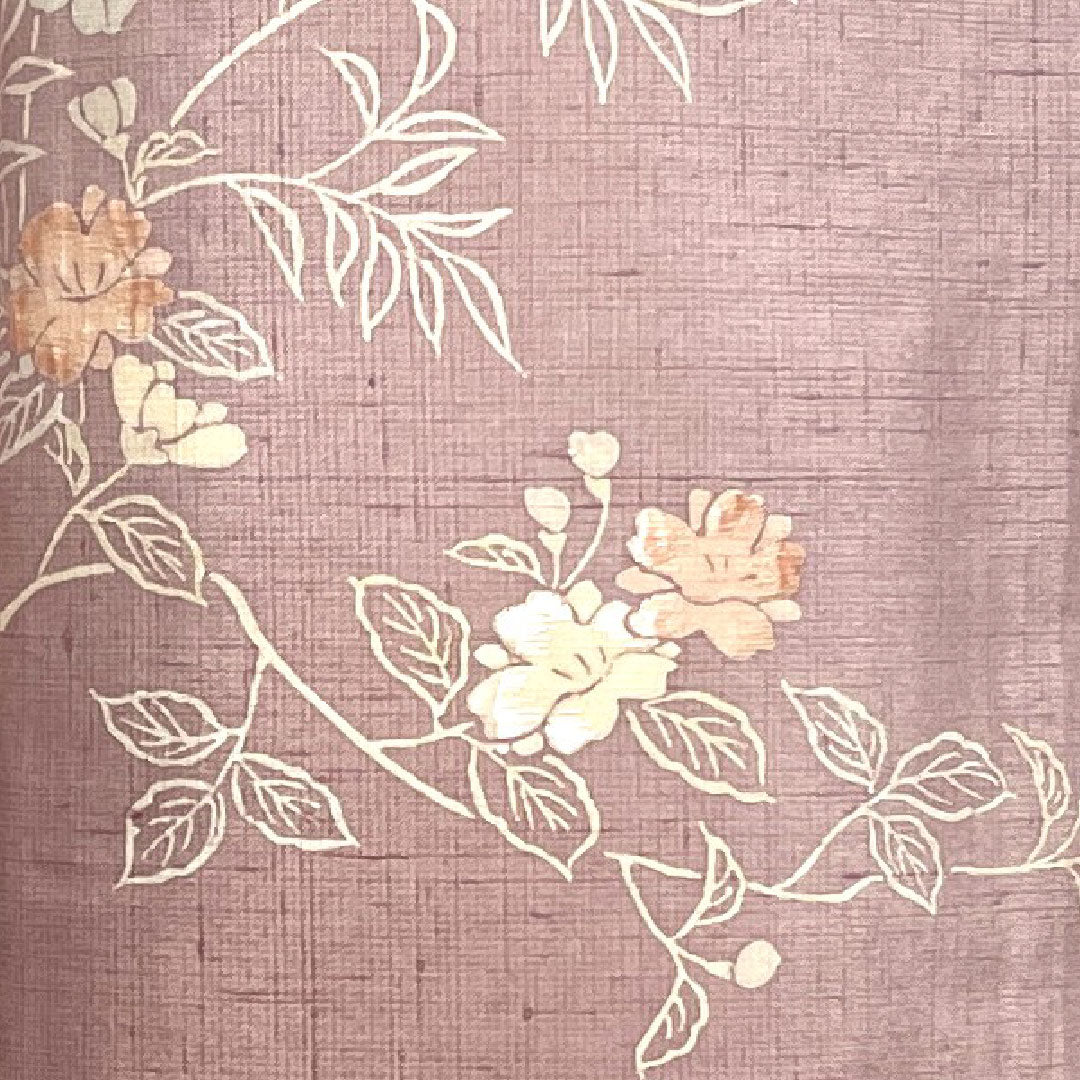 訪問着 袷 身丈153cm 裄丈60.5cm 草花模様 紬地 淡紅藤色 正絹 Aランク 紫系 1112001483220