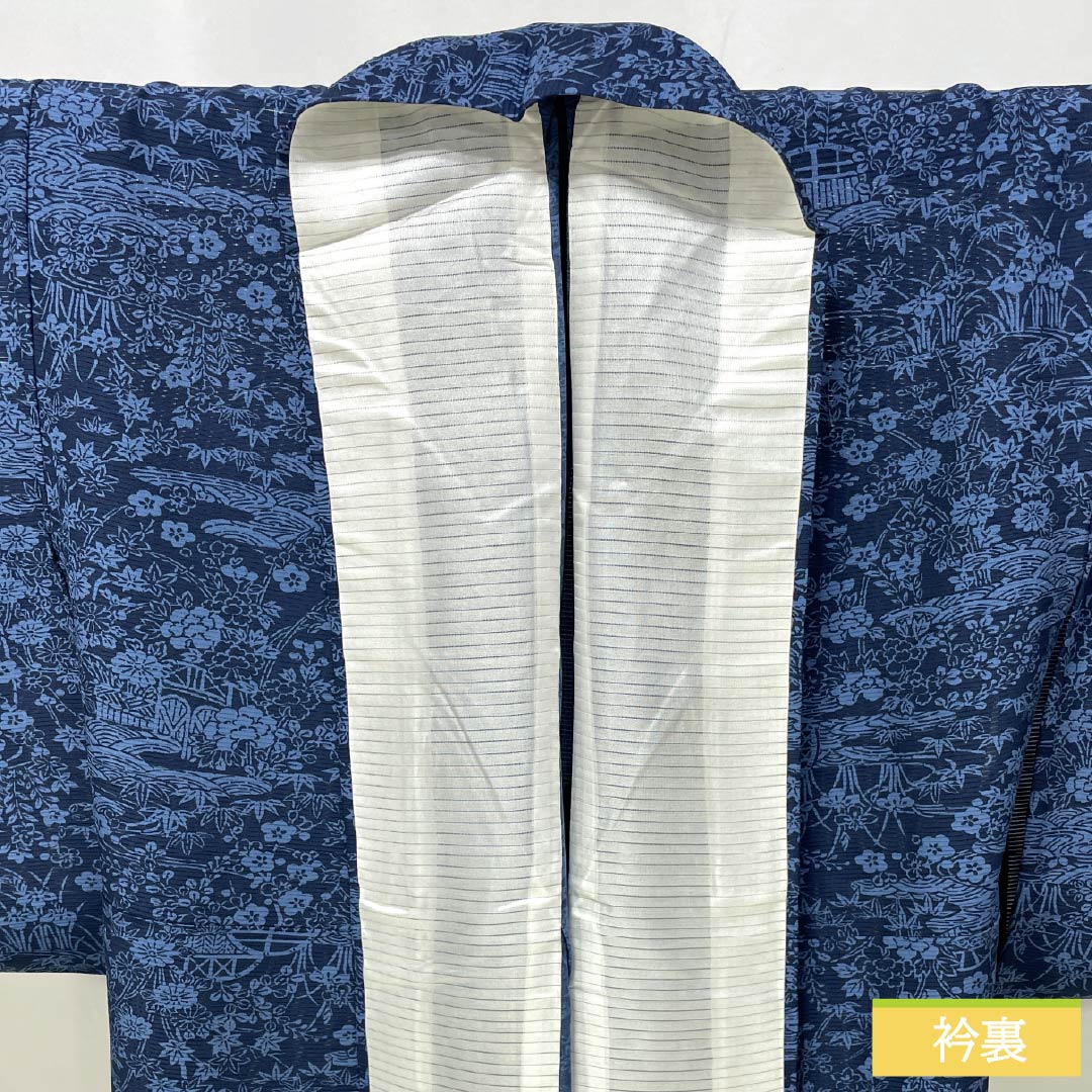 Summer pure silk komon kimono, length 162cm, sleeve length 68cm, dark navy blue (noukon-iro), classic pattern, stencil dyed, ro, S rank, navy blue, 1132002782418