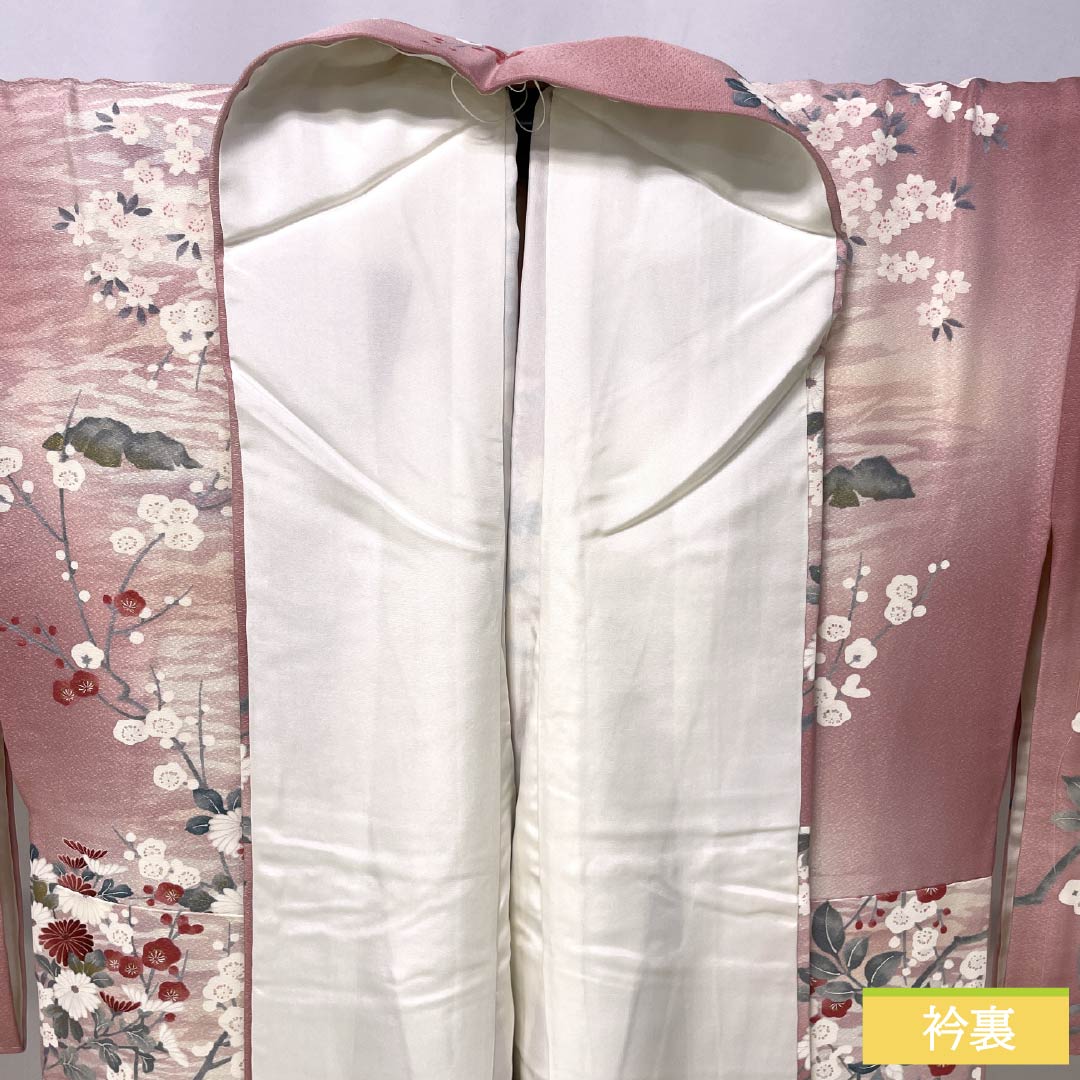 小紋 正絹 Sランク 身丈163cm 裄丈68cm 袷 一斤染色（いっこんぞめいろ） 京友禅 草花 しつけ糸付き ピンク系 1115007132413
