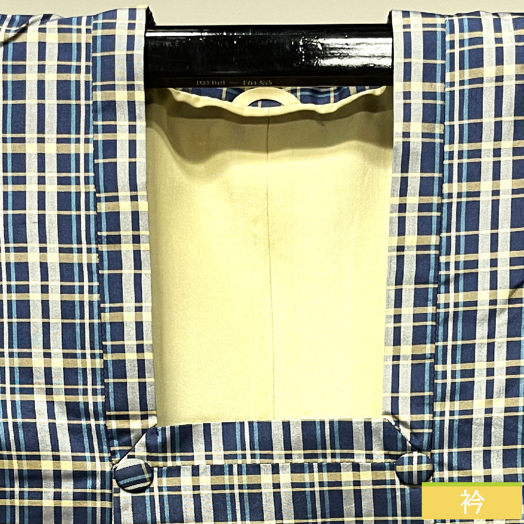 道行コート 正絹 身丈85cm 裄丈65cm 濃紺色（のうこんいろ） 格子 しつけ糸付き Sランク 袷 紺系 1117000862918
