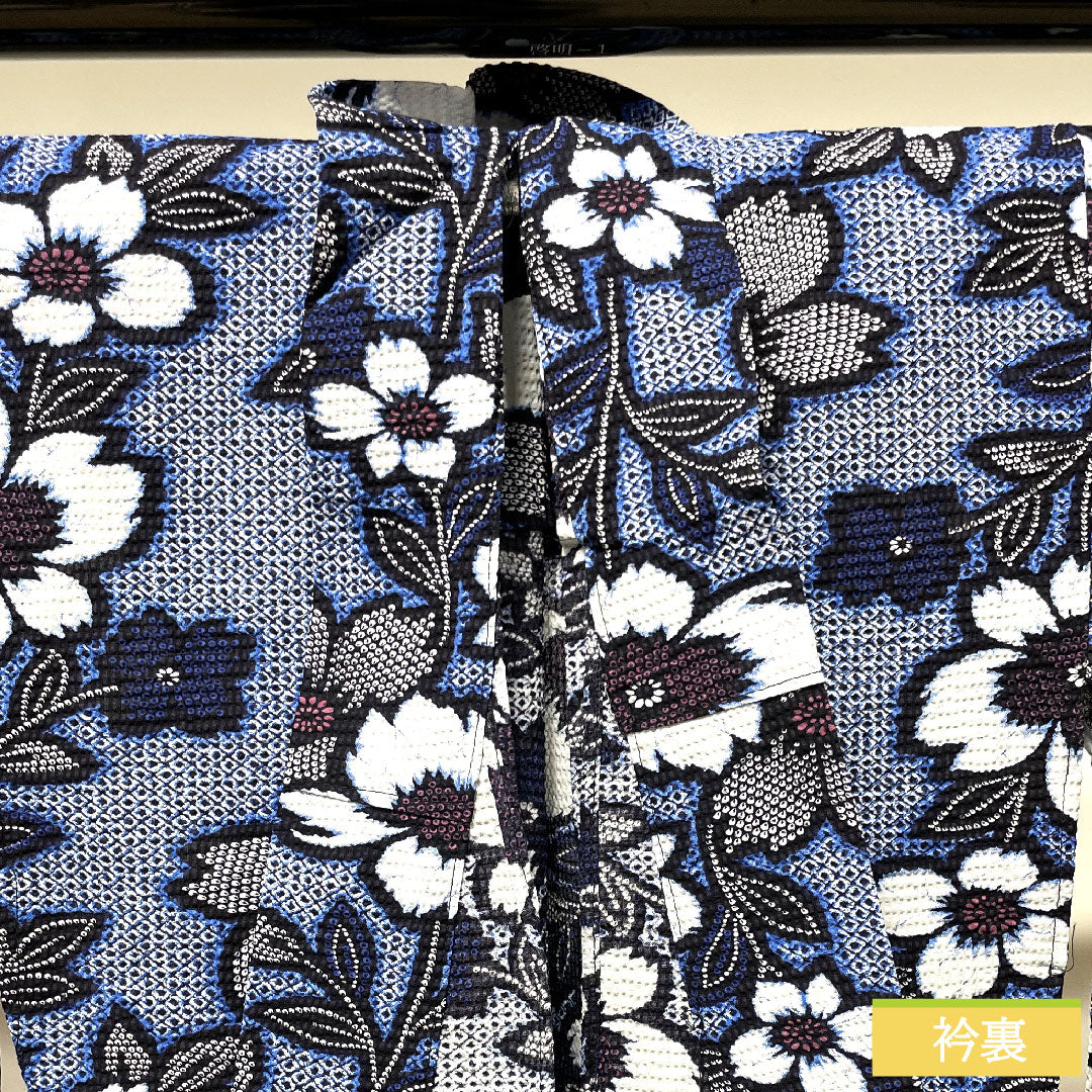 Yukata Cotton Length 152.5cm Sleeve length 64cm S rank Single layer Navy Deep navy Ripple Abstract flower 1118004742218