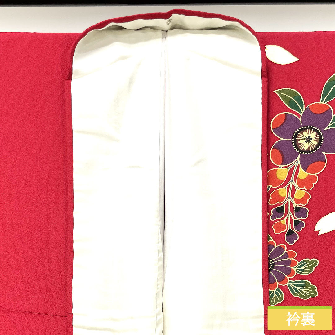 Furisode, pure silk, length 159.5cm, sleeve length 65.5cm, lined, crimson, Kyoto Bingata, auspicious motif, Scotchgard, S rank, red, 1113002122312