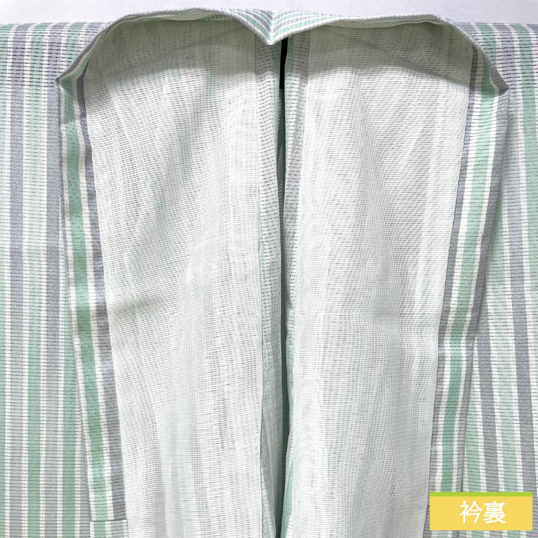 夏物 ポリエステル 小紋 身丈161cm 裄丈64.5cm 縞 洗える着物 絽 Sランク 白系 1132001922411