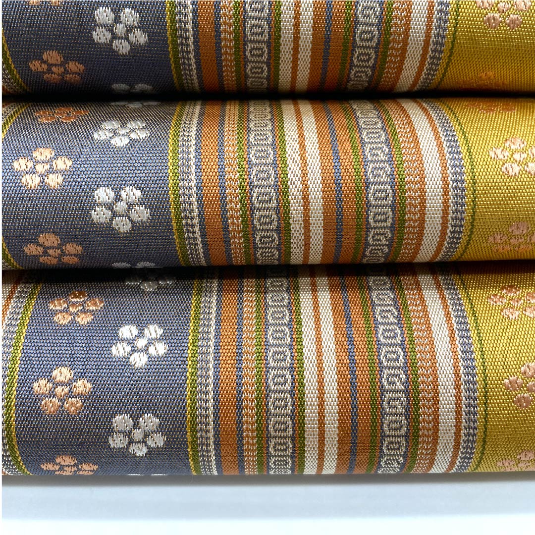 袋帯 縞 花模様 帯丈442cm 正絹 Aランク 全通 カジュアル グラデーション系 1123005973399