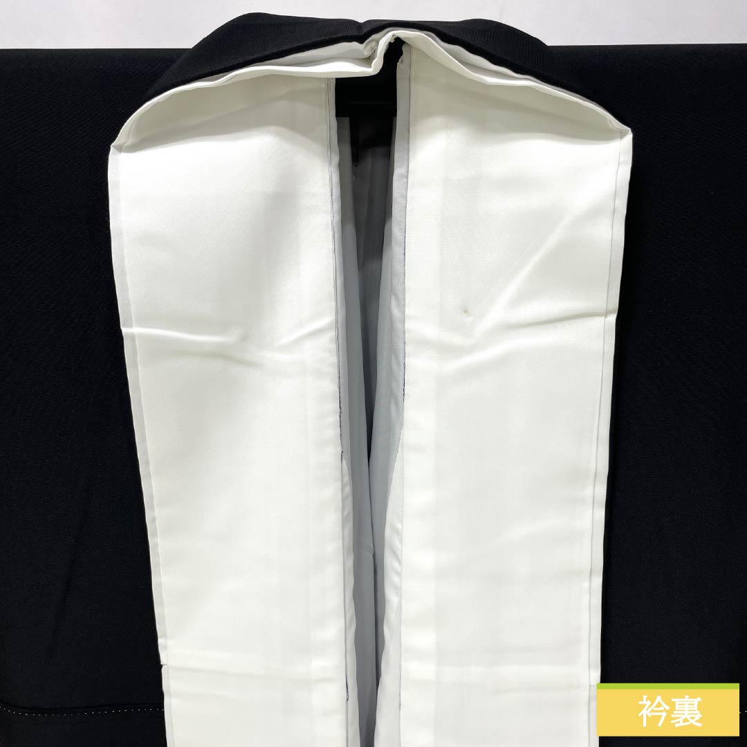 Black Tomesode (Japanese Kimono) - Pure Silk, S Rank, Length 163cm, Sleeve Length 66.5cm, Lined, Kyoto Yuzen, Five Crests, Paulownia, Crane, Noshi, Pine, Plum, Black, 1111002102410