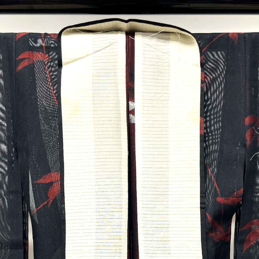 夏物 正絹 小紋 身丈156.5cm 裄丈62cm  抽象模様 紗 Aランク 黒系 1132001083310
