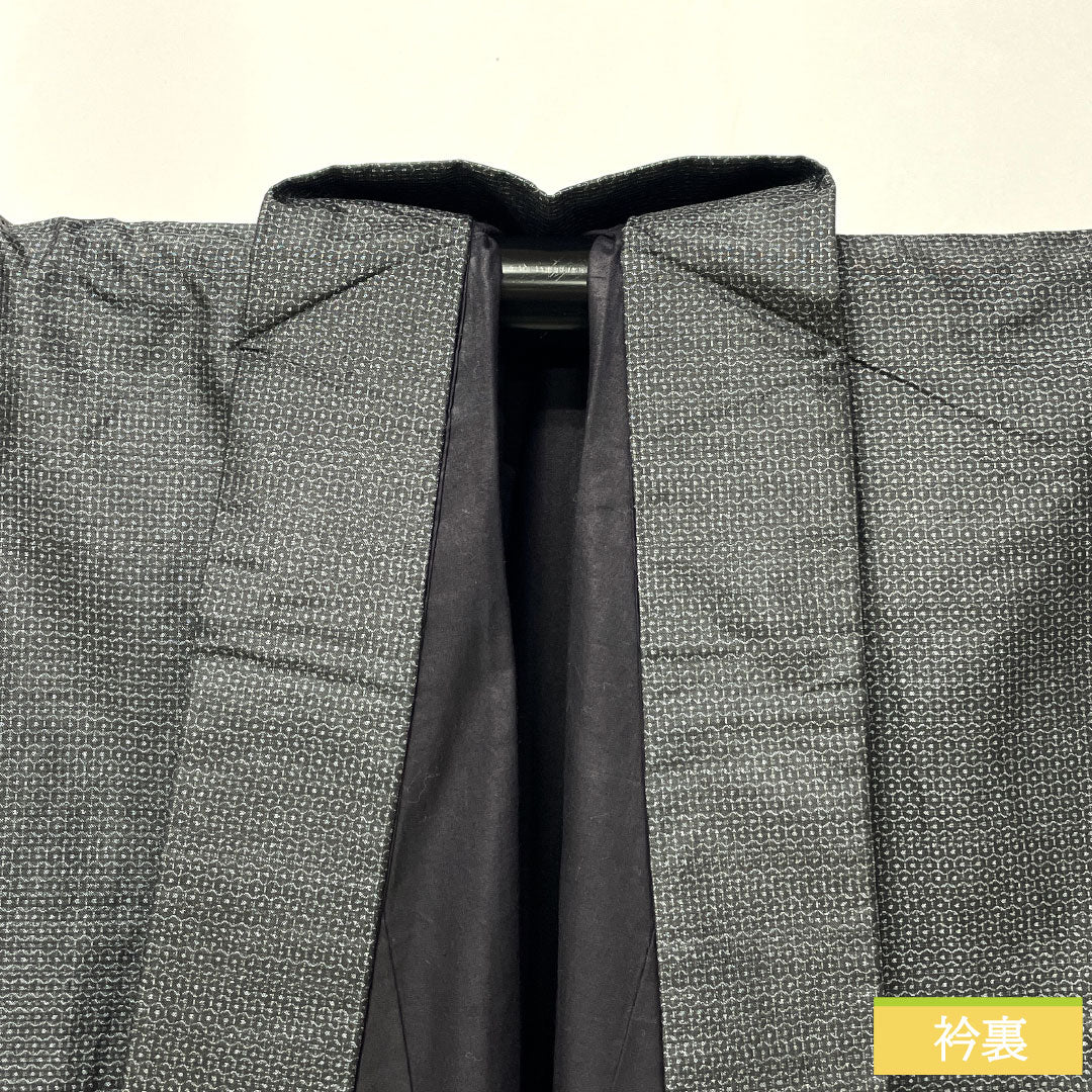 Men's Pure Silk A-Rank Kimono, Length 139cm, Sleeve Length 67.5cm, Oshima Tsumugi 100 Tortoiseshell Weave, Lined, Gray, with Basting Threads, Product Number: 1119001793322