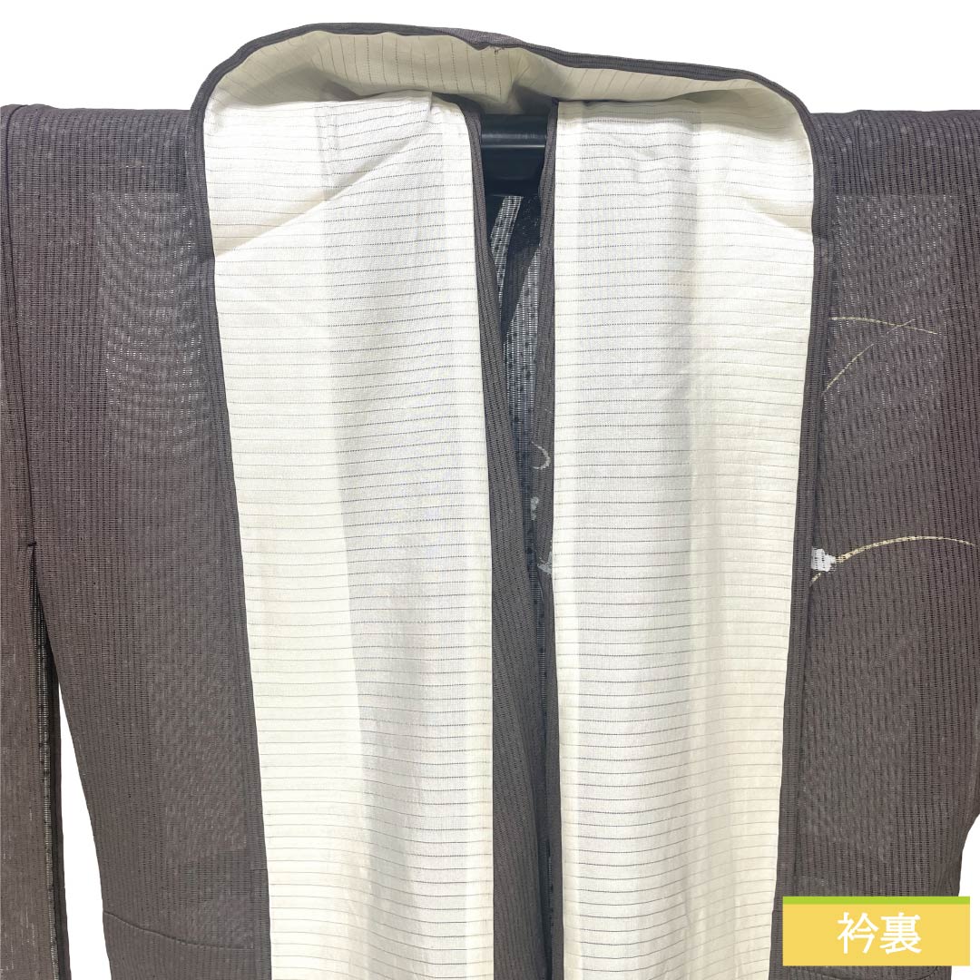 夏物 正絹 訪問着 Bランク 身丈165.5cm 裄丈65cm 都鼠色（みやこねずいろ） 京友禅 タタキ染 秋草 絽 茶系 1132005104514