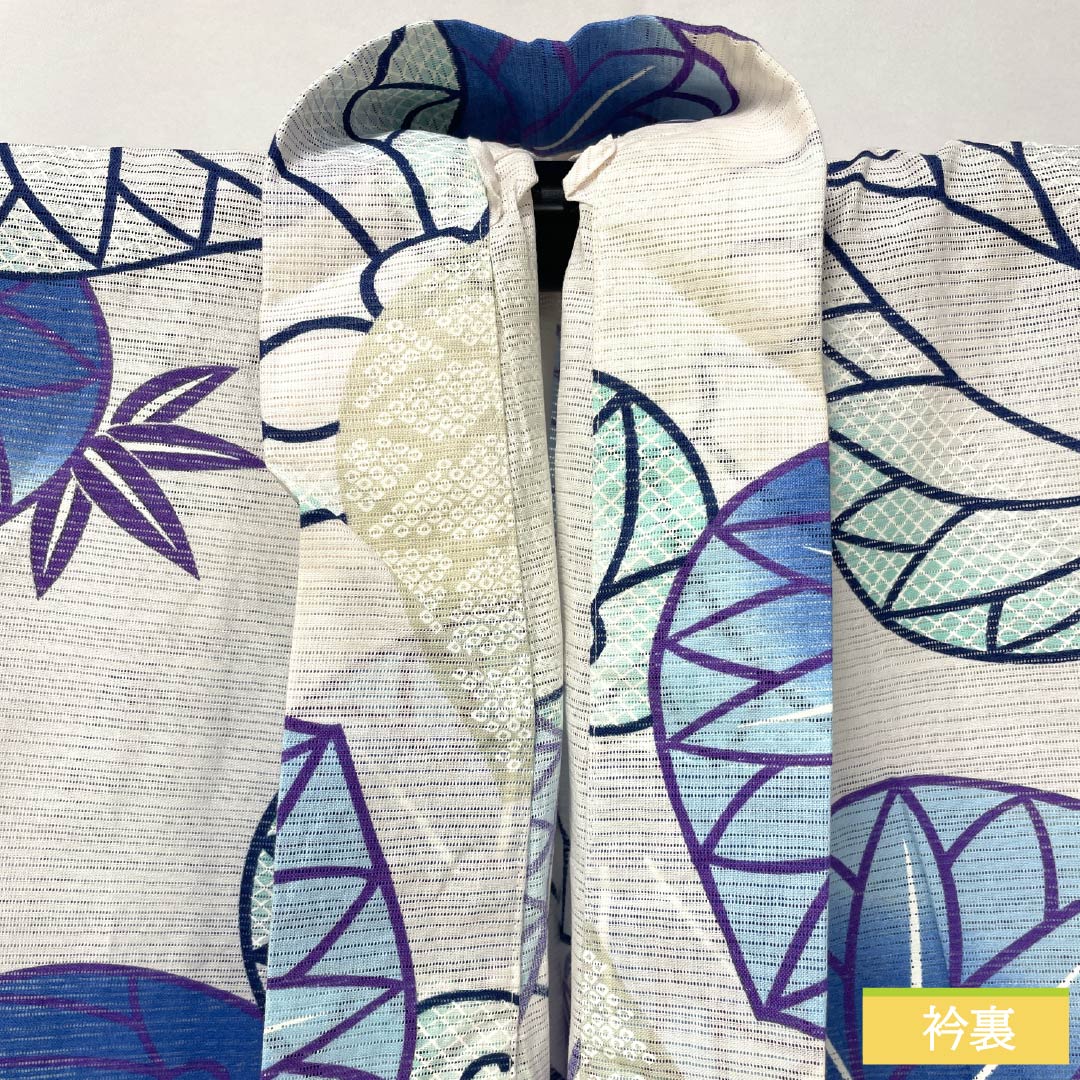 Yukata Cotton Length 162.5cm Sleeve length 66cm A rank Single layer White Aoi Cotton silk 1118005273411