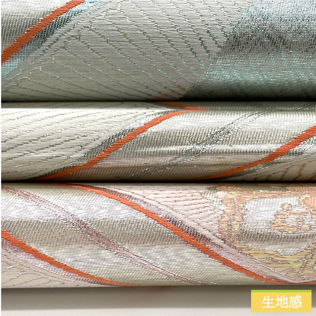 袋帯 正絹 銀色（ぎんいろ） 菱 華文 帯丈428cm Sランク 六通 フォーマル 銀系 1123011962322