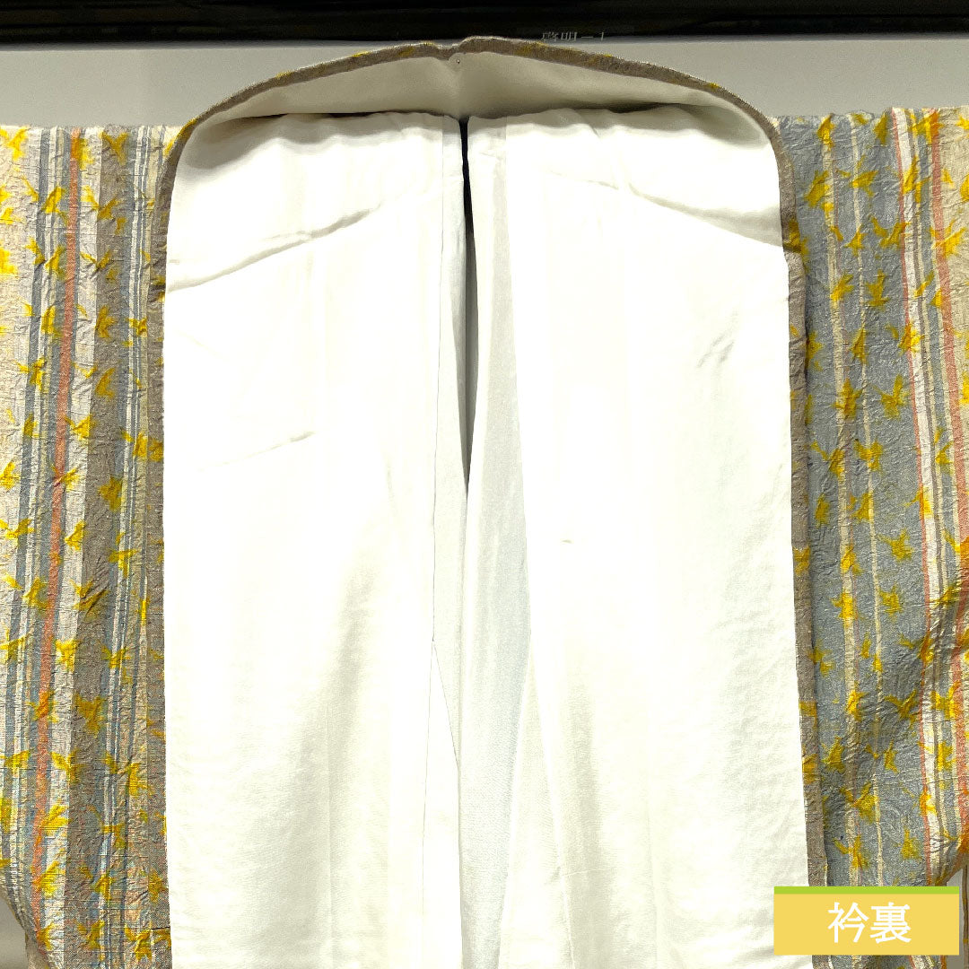 小紋 正絹 身丈165.5cm 裄丈64cm 袷  紬地 絞り 縞  Sランク グラデーション系 1115003652599