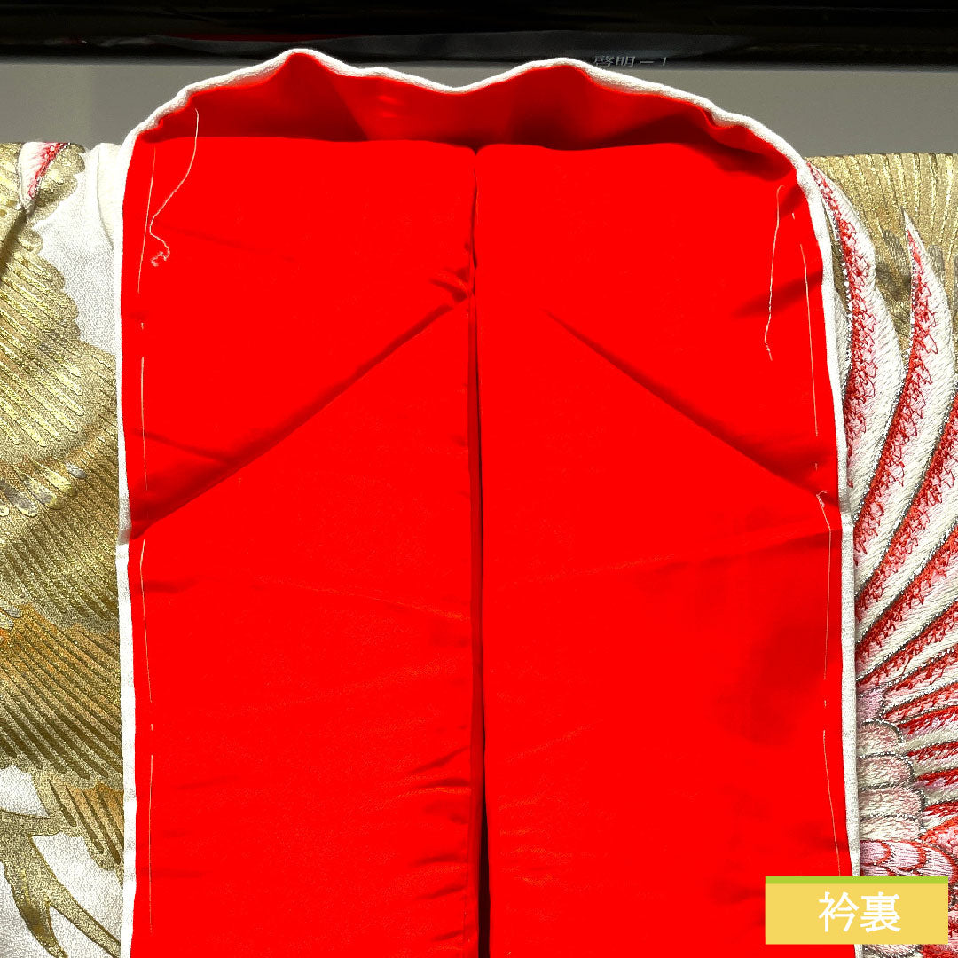 色打掛 正絹 身丈191cm 裄丈65cm  唐織 金彩加工 鶴 Bランク 袷 白系 1110000664911