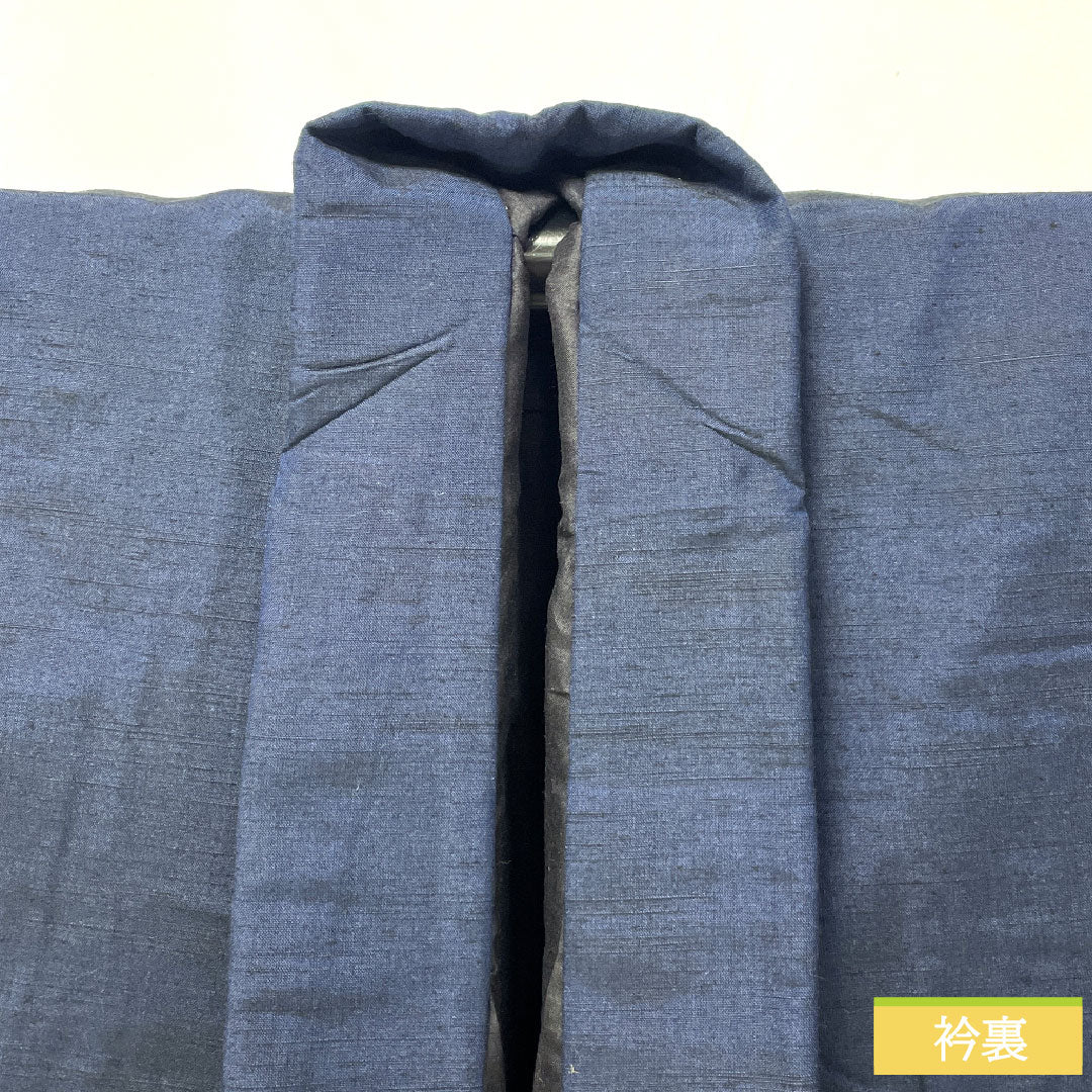 男物 正絹 Aランク 身丈141.5cm 裄丈70cm 濃紺色（のうこんいろ） 紬地 羽織紐付き アンサンブル 袷 紺系 1119001593418