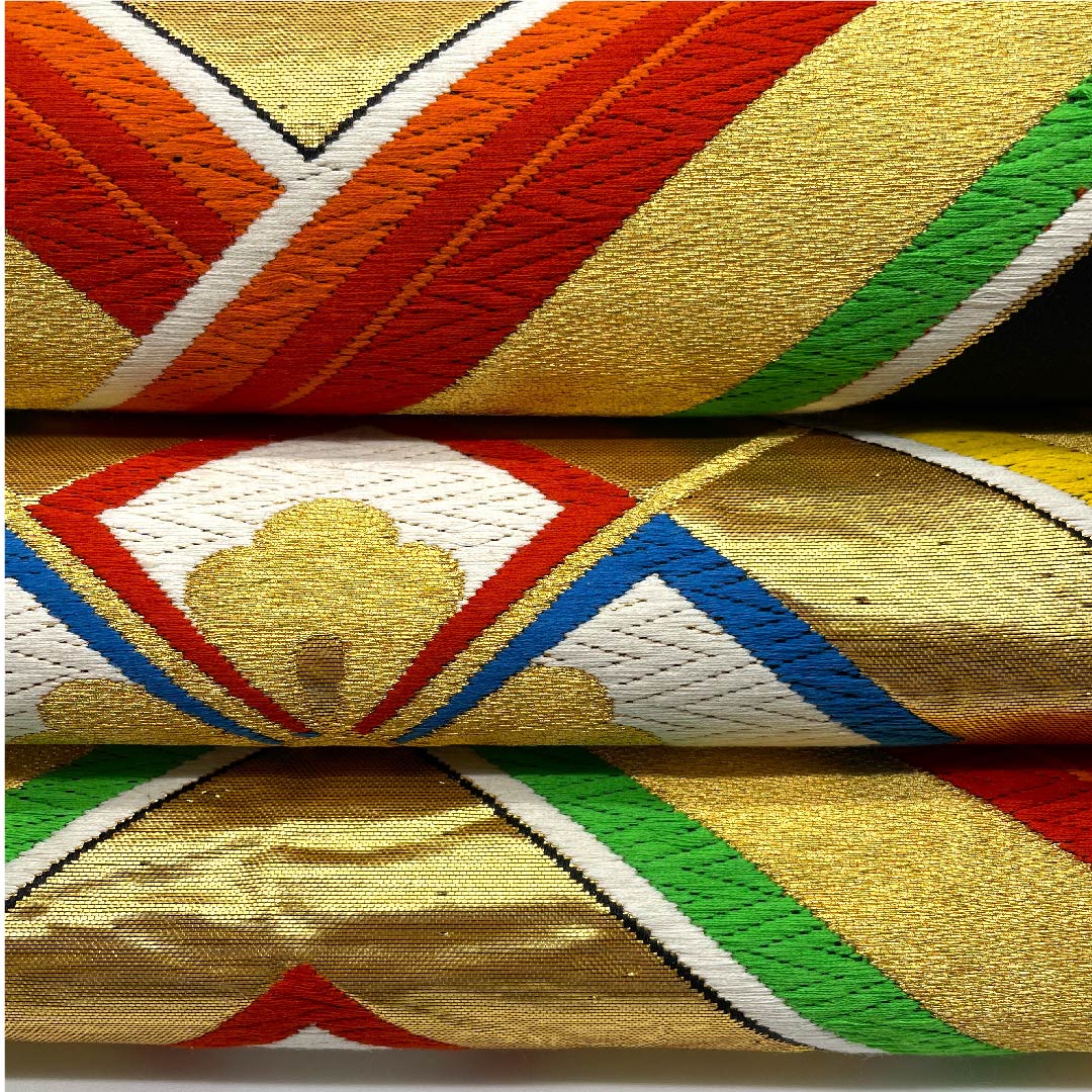 袋帯 金色 花菱模様 振袖用 帯丈422cm 正絹 Sランク 六通 フォーマル 金系 1123007072321