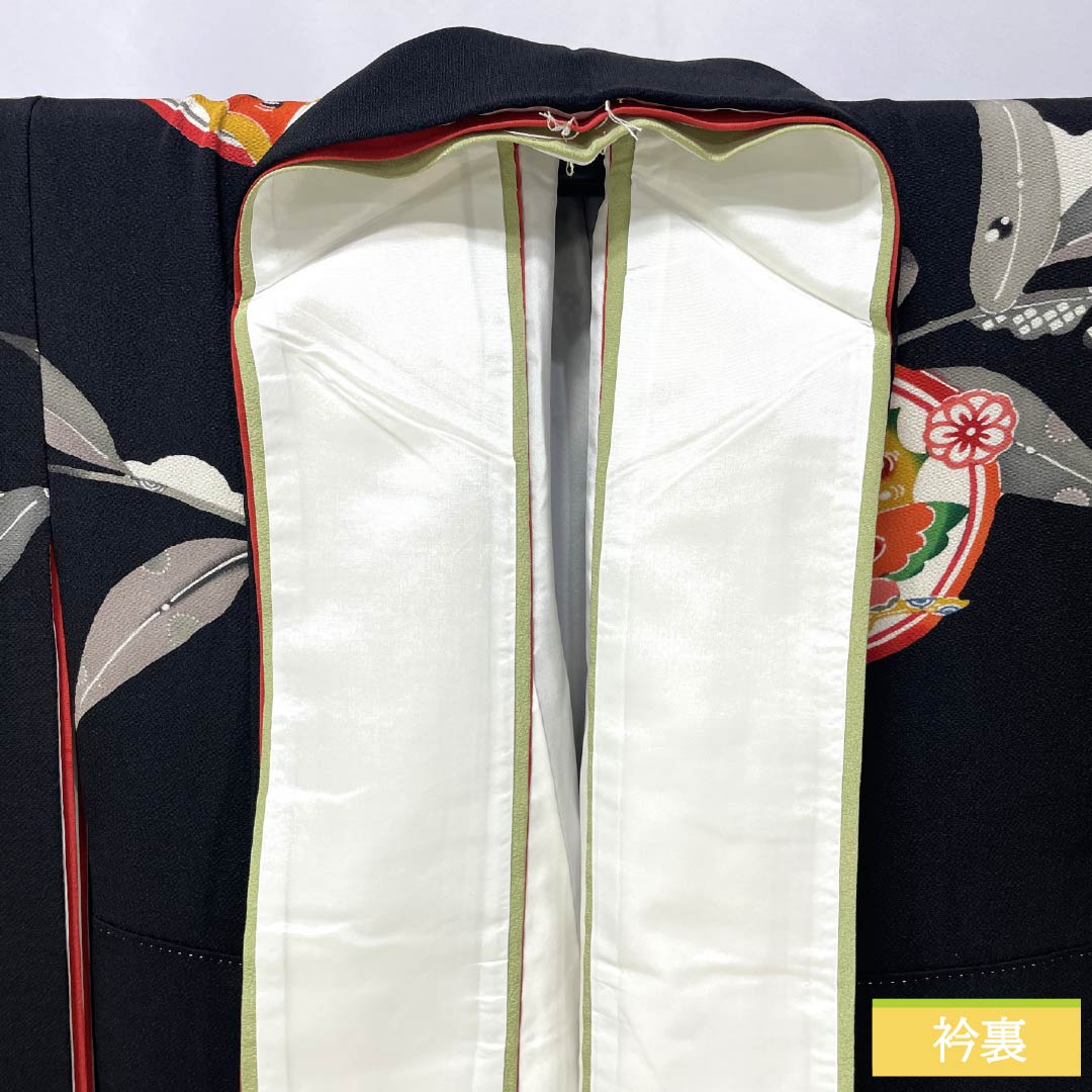 リサイクル着物】振袖 正絹 Sランク 身丈163.5cm 裄丈66cm 袷 黒色 京