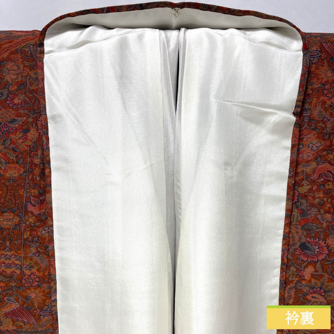 小紋 正絹 身丈159.5cm 裄丈64cm 袷 猩々茶色（しょうじょうちゃいろ） 型染 更紗模様 しつけ糸付き Sランク 茶系 1115005012314