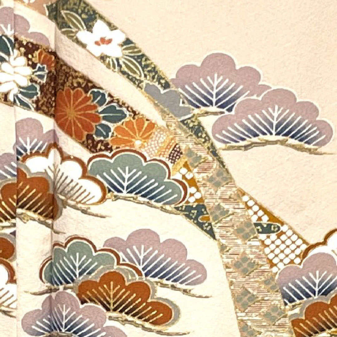 訪問着 袷 身丈152.5cm 裄丈64cm 惚色 京友禅 松 鶴 正絹 Sランク ピンク系 1112001902213