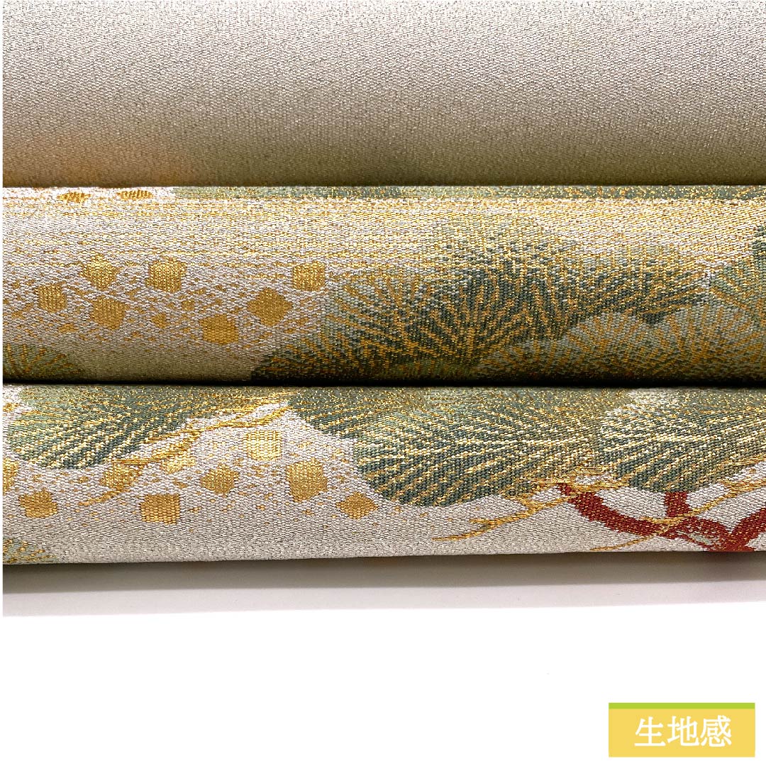 袋帯 正絹 灰白色色（かいはくしょくいろ） 松 帯丈440cm Sランク ポイント柄 フォーマル 銀系 1123011872322