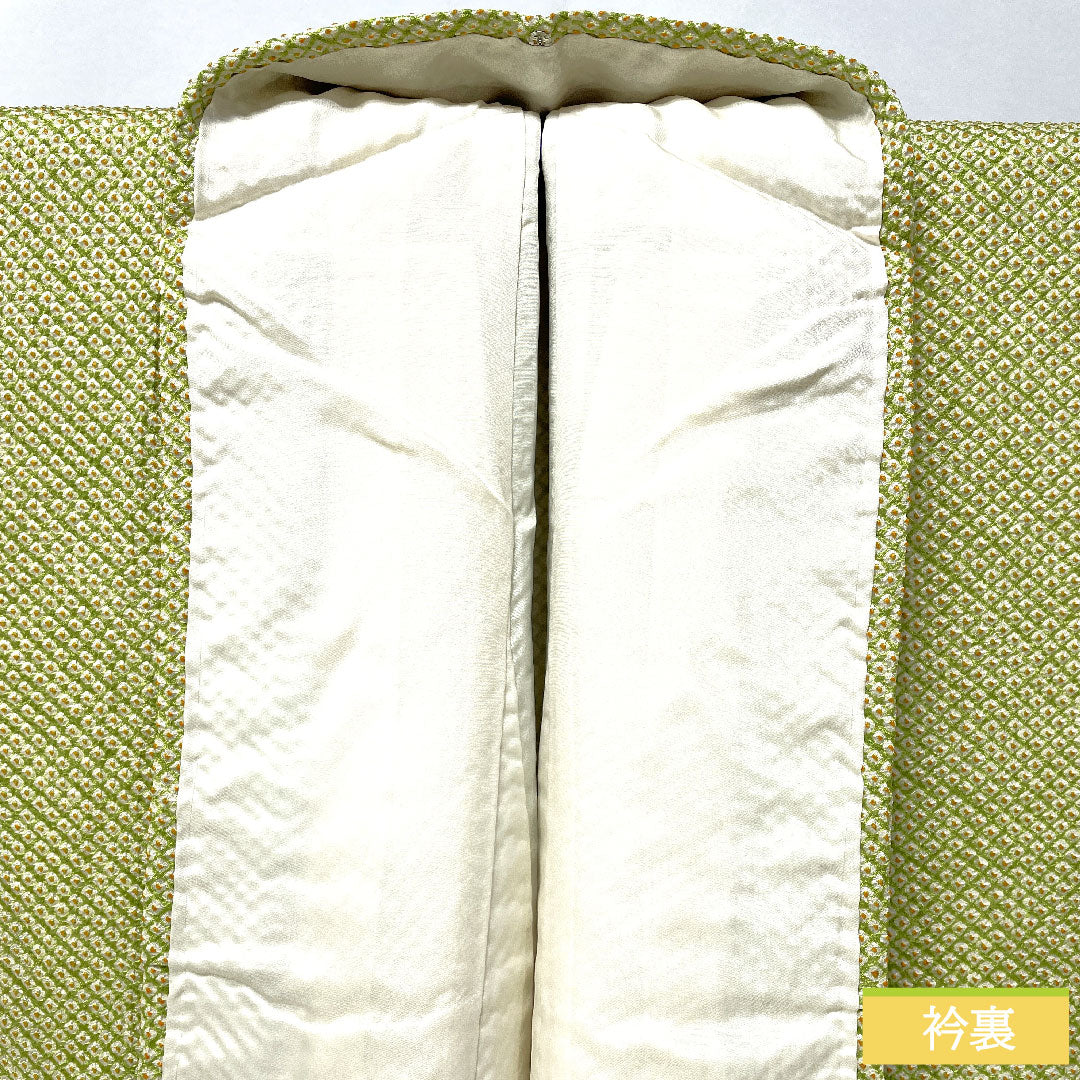 小紋 正絹 身丈162cm 裄丈62.5cm 袷 若菜色（わかないろ） 総絞り 疋田絞 Sランク 緑系 1115004682419