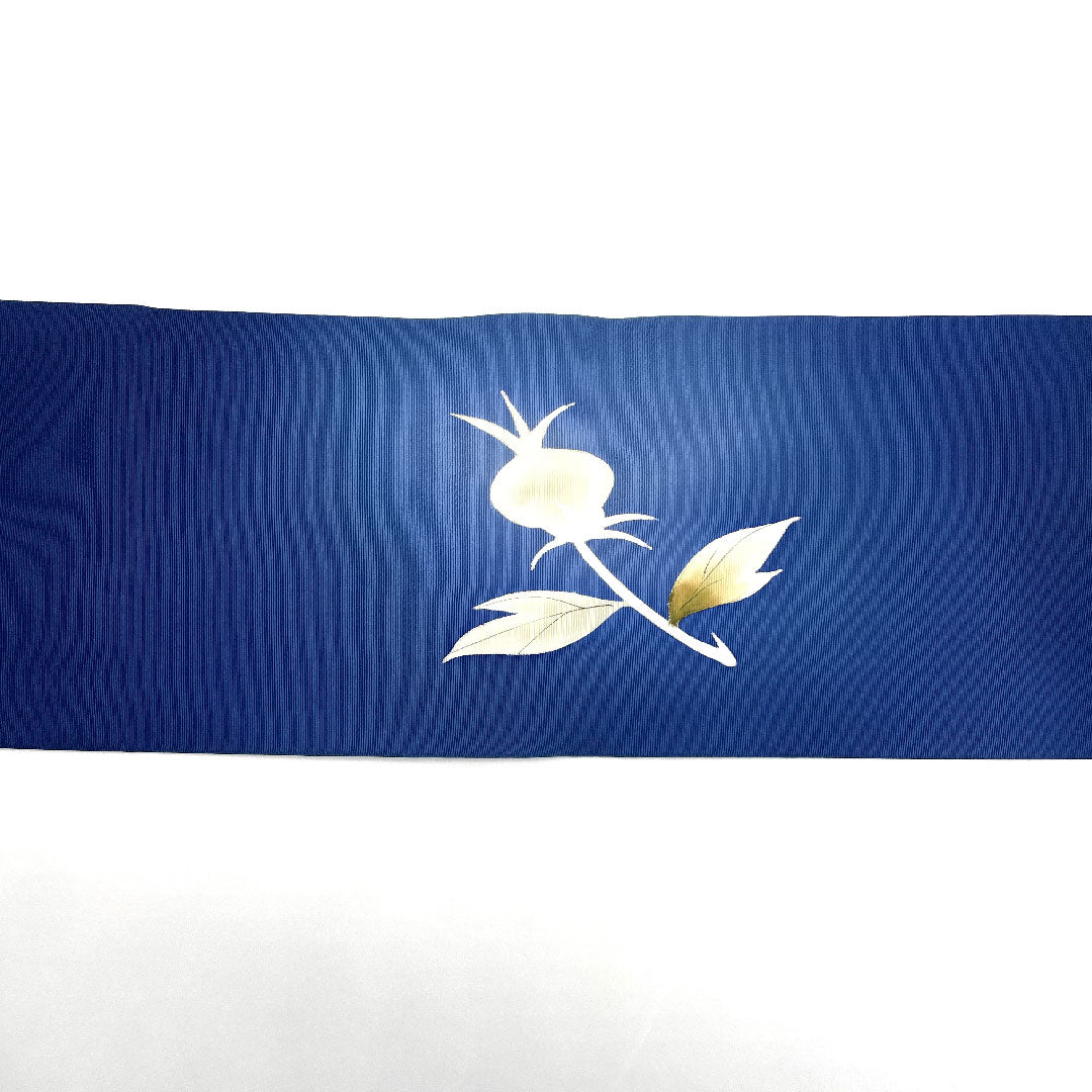 名古屋帯 染め帯 花模様 帯丈374cm 正絹 Aランク ポイント柄 カジュアル 紺系 1124002323318  名古屋仕立て