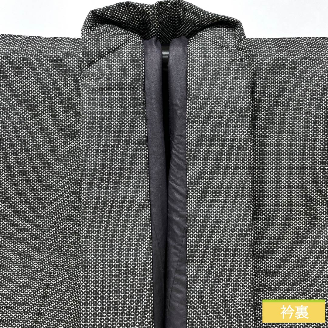 Men's Silk B-Rank Kimono, Length 139cm, Sleeve Length 68.5cm, Small Kasuri Pattern, Tortoise Shell Pattern, Lined, Black, Product Number: 1119001424310