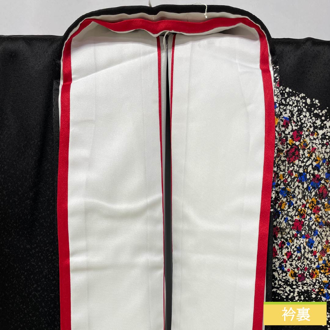 訪問着 正絹 Sランク 袷 身丈157.5cm 裄丈66cm 染色作家 田中文子 重ね衿付き 三松シルクケア 黒系 1112007492310